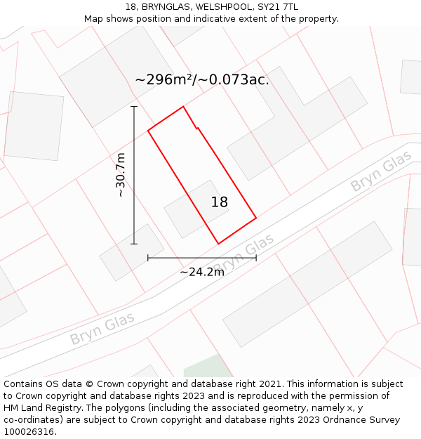 18, BRYNGLAS, WELSHPOOL, SY21 7TL: Plot and title map
