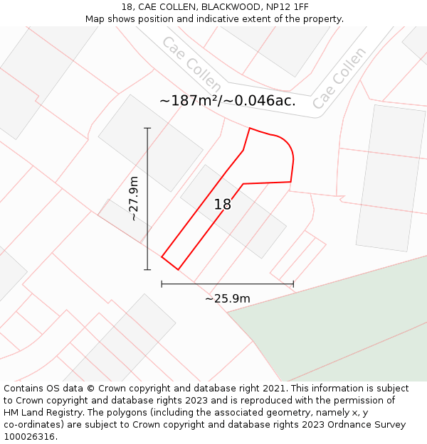 18, CAE COLLEN, BLACKWOOD, NP12 1FF: Plot and title map