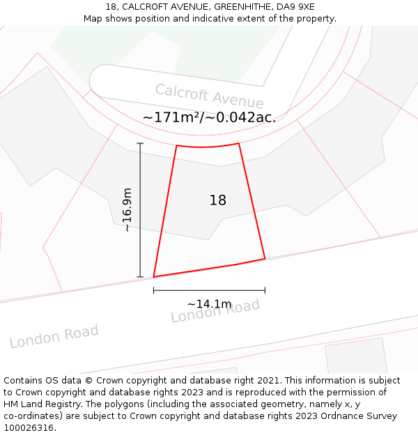18, CALCROFT AVENUE, GREENHITHE, DA9 9XE: Plot and title map