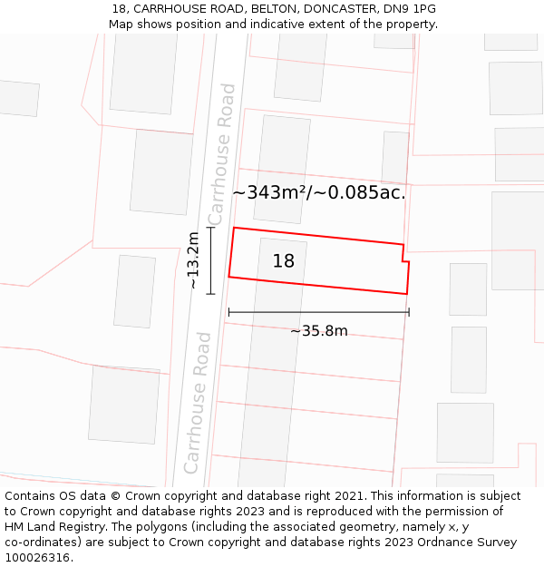 18, CARRHOUSE ROAD, BELTON, DONCASTER, DN9 1PG: Plot and title map
