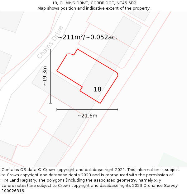 18, CHAINS DRIVE, CORBRIDGE, NE45 5BP: Plot and title map