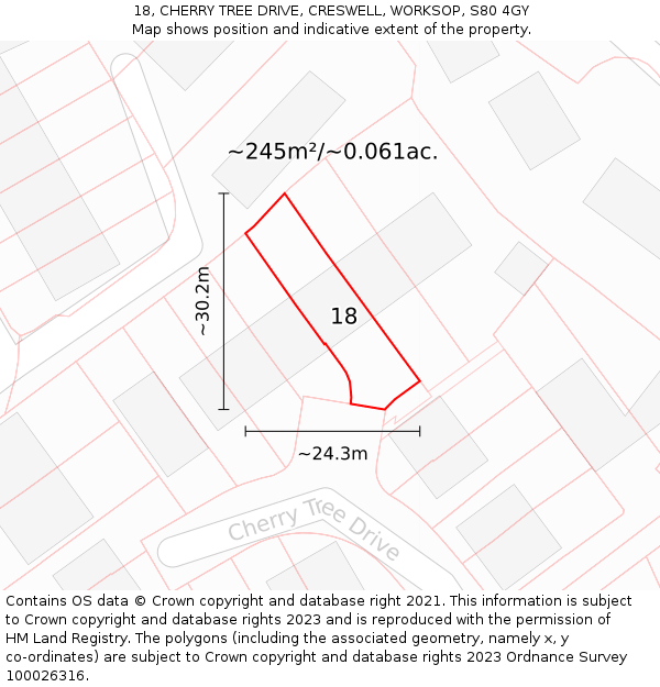 18, CHERRY TREE DRIVE, CRESWELL, WORKSOP, S80 4GY: Plot and title map