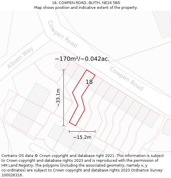 18, COWPEN ROAD, BLYTH, NE24 5BS: Plot and title map