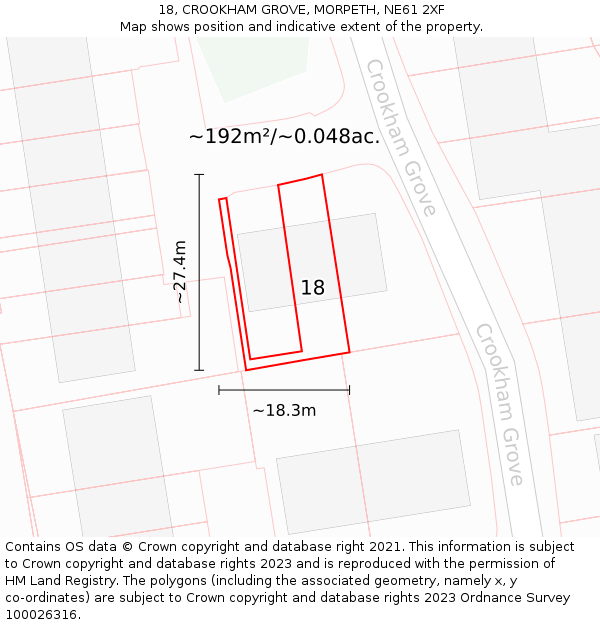 18, CROOKHAM GROVE, MORPETH, NE61 2XF: Plot and title map