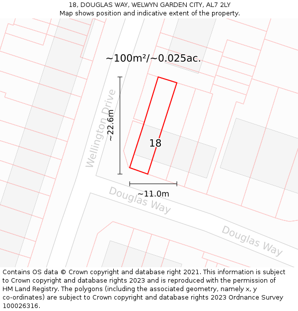 18, DOUGLAS WAY, WELWYN GARDEN CITY, AL7 2LY: Plot and title map