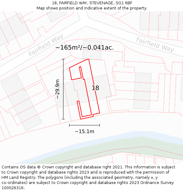 18, FAIRFIELD WAY, STEVENAGE, SG1 6BF: Plot and title map