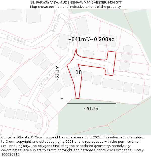 18, FAIRWAY VIEW, AUDENSHAW, MANCHESTER, M34 5YT: Plot and title map