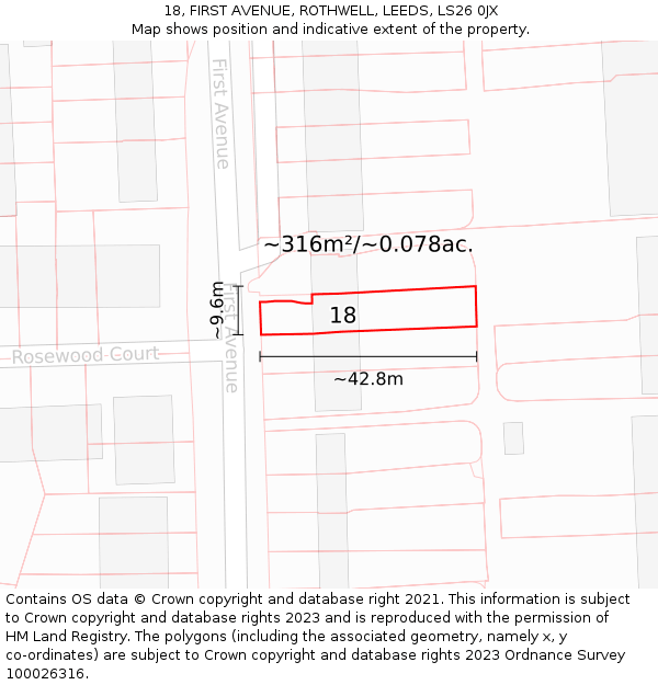 18, FIRST AVENUE, ROTHWELL, LEEDS, LS26 0JX: Plot and title map