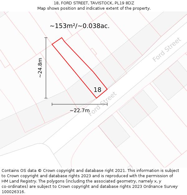 18, FORD STREET, TAVISTOCK, PL19 8DZ: Plot and title map