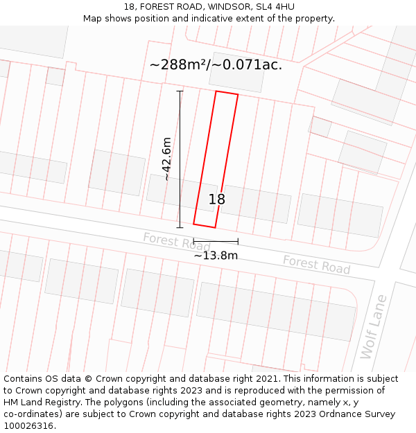 18, FOREST ROAD, WINDSOR, SL4 4HU: Plot and title map