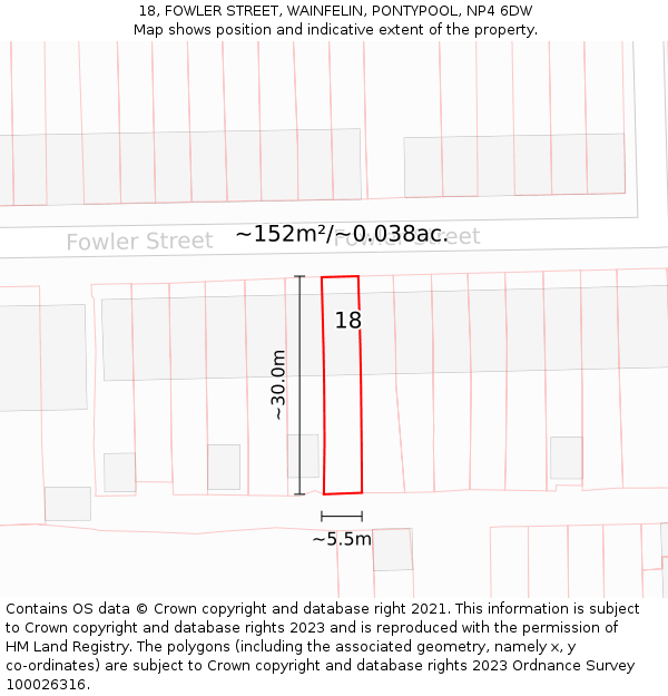 18, FOWLER STREET, WAINFELIN, PONTYPOOL, NP4 6DW: Plot and title map