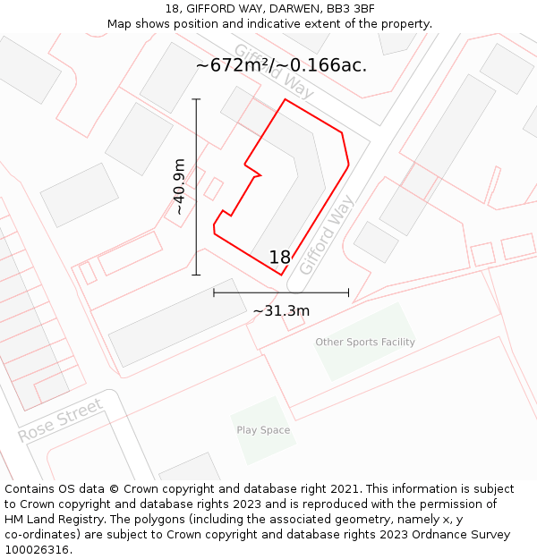 18, GIFFORD WAY, DARWEN, BB3 3BF: Plot and title map