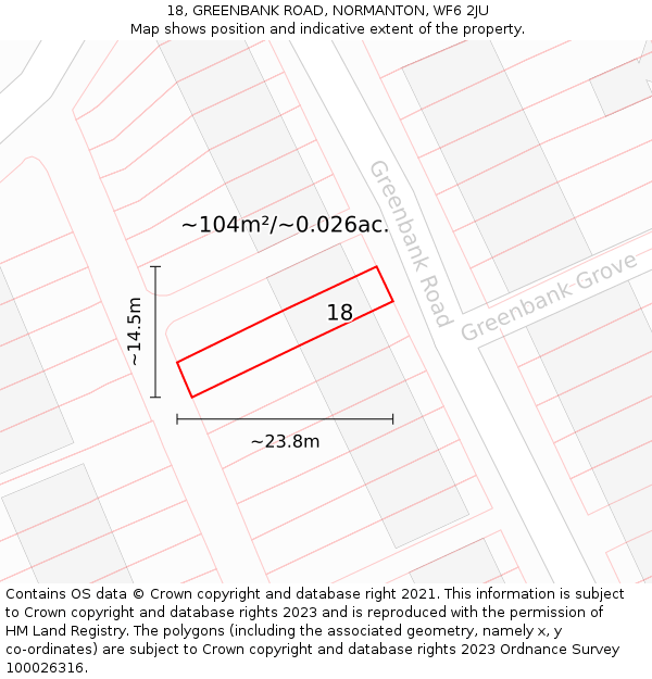 18, GREENBANK ROAD, NORMANTON, WF6 2JU: Plot and title map