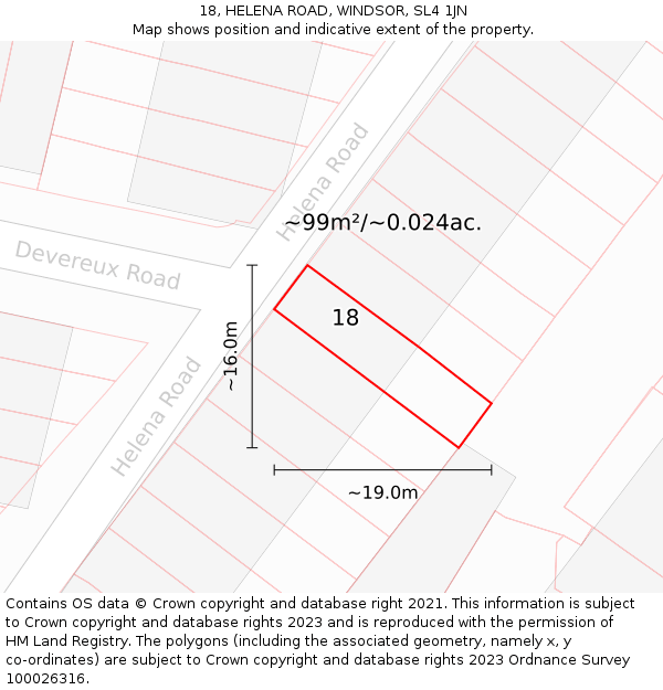 18, HELENA ROAD, WINDSOR, SL4 1JN: Plot and title map