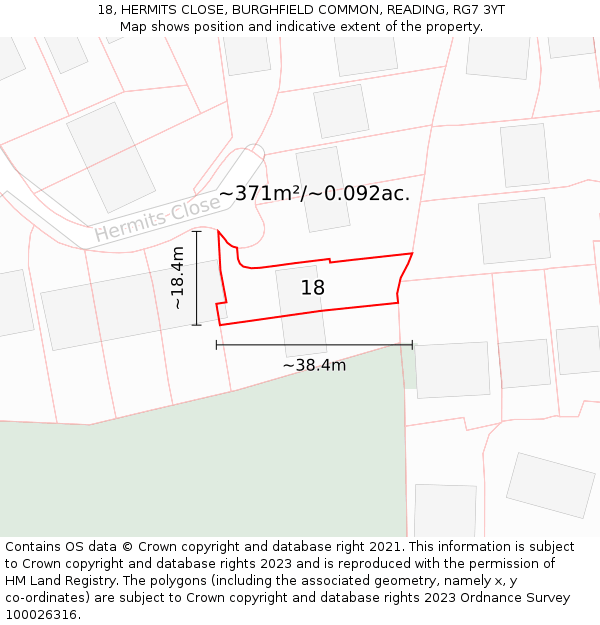 18, HERMITS CLOSE, BURGHFIELD COMMON, READING, RG7 3YT: Plot and title map