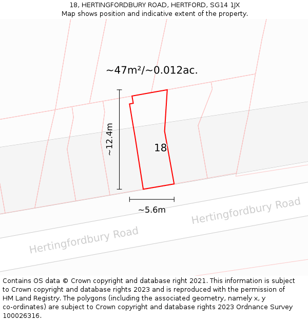 18, HERTINGFORDBURY ROAD, HERTFORD, SG14 1JX: Plot and title map