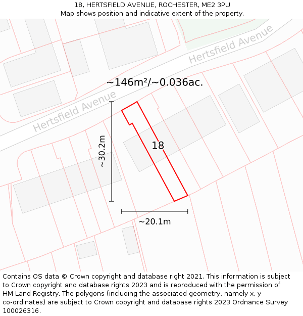 18, HERTSFIELD AVENUE, ROCHESTER, ME2 3PU: Plot and title map