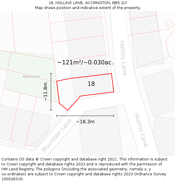 18, HOLLINS LANE, ACCRINGTON, BB5 2LY: Plot and title map