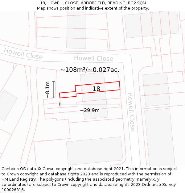 18, HOWELL CLOSE, ARBORFIELD, READING, RG2 9QN: Plot and title map