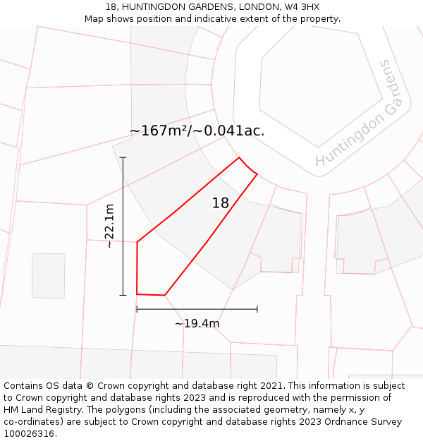 18, HUNTINGDON GARDENS, LONDON, W4 3HX: Plot and title map