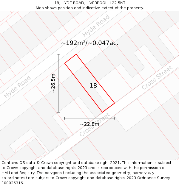 18, HYDE ROAD, LIVERPOOL, L22 5NT: Plot and title map