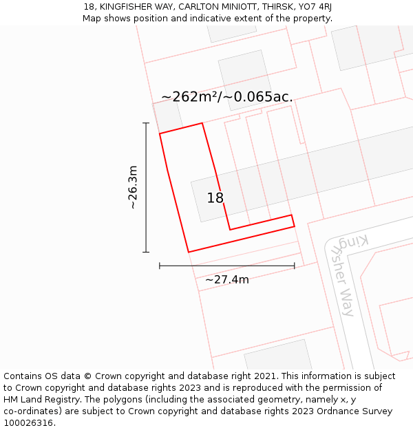 18, KINGFISHER WAY, CARLTON MINIOTT, THIRSK, YO7 4RJ: Plot and title map