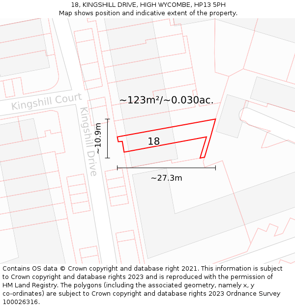 18, KINGSHILL DRIVE, HIGH WYCOMBE, HP13 5PH: Plot and title map
