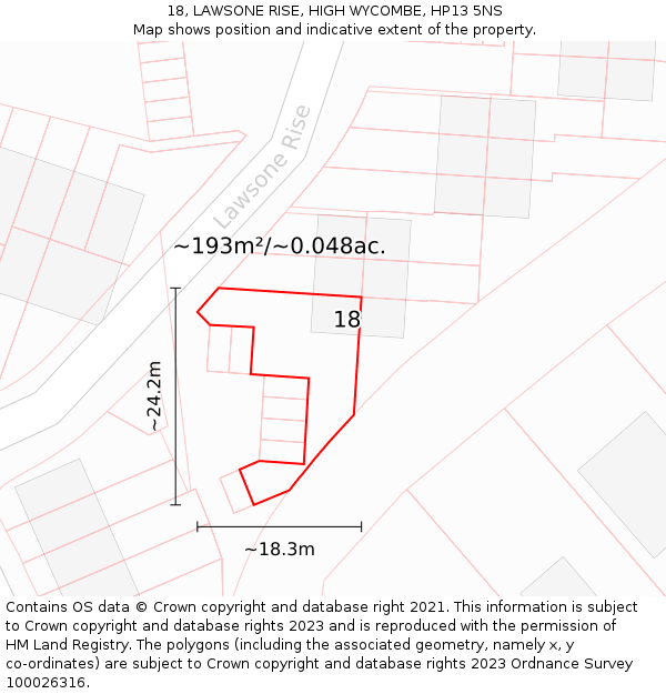 18, LAWSONE RISE, HIGH WYCOMBE, HP13 5NS: Plot and title map