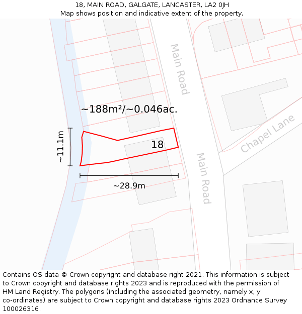18, MAIN ROAD, GALGATE, LANCASTER, LA2 0JH: Plot and title map