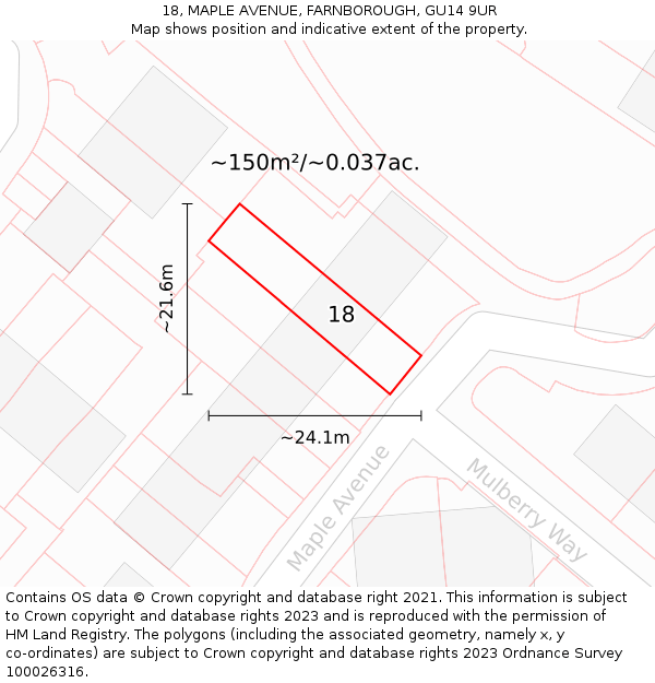 18, MAPLE AVENUE, FARNBOROUGH, GU14 9UR: Plot and title map