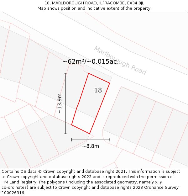 18, MARLBOROUGH ROAD, ILFRACOMBE, EX34 8JL: Plot and title map