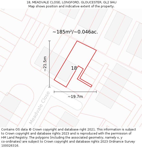 18, MEADVALE CLOSE, LONGFORD, GLOUCESTER, GL2 9AU: Plot and title map
