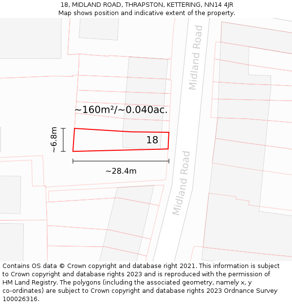 18, MIDLAND ROAD, THRAPSTON, KETTERING, NN14 4JR: Plot and title map