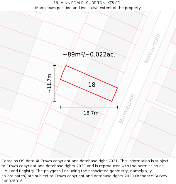 18, MINNIEDALE, SURBITON, KT5 8DH: Plot and title map