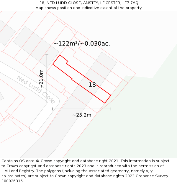 18, NED LUDD CLOSE, ANSTEY, LEICESTER, LE7 7AQ: Plot and title map