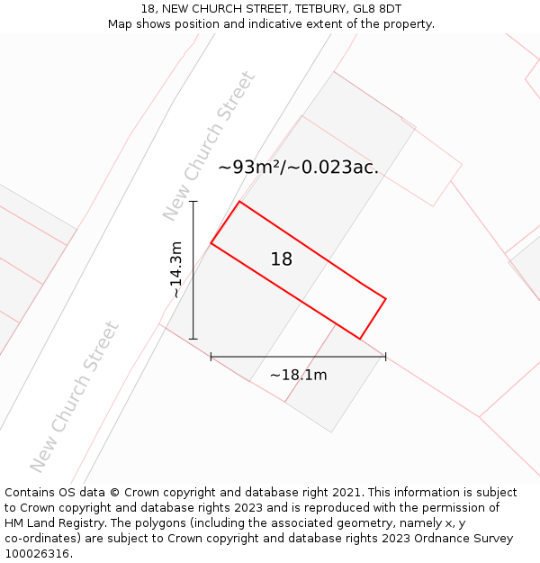 18, NEW CHURCH STREET, TETBURY, GL8 8DT: Plot and title map