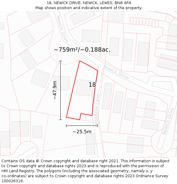 18, NEWICK DRIVE, NEWICK, LEWES, BN8 4PA: Plot and title map