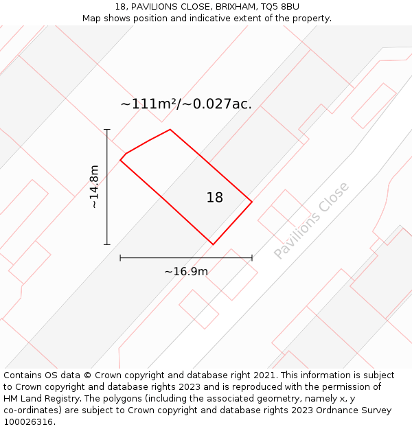 18, PAVILIONS CLOSE, BRIXHAM, TQ5 8BU: Plot and title map