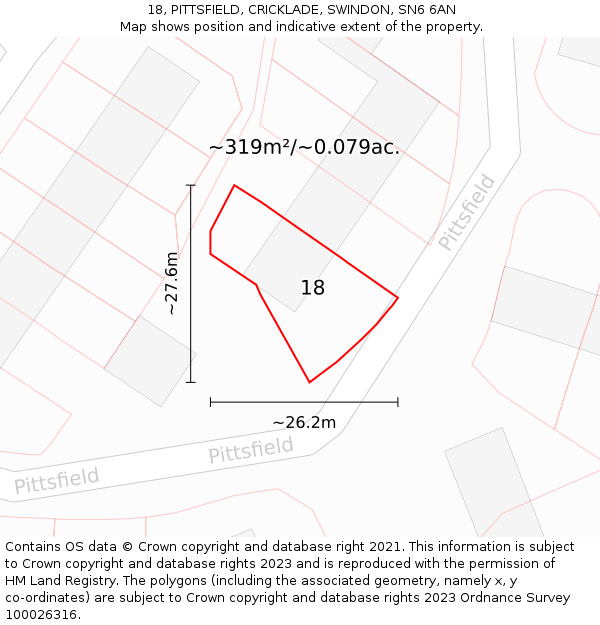 18, PITTSFIELD, CRICKLADE, SWINDON, SN6 6AN: Plot and title map