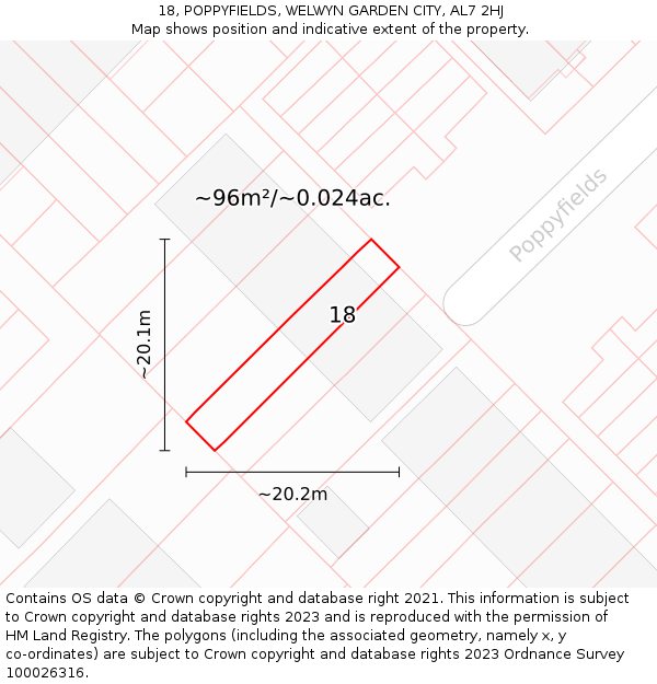18, POPPYFIELDS, WELWYN GARDEN CITY, AL7 2HJ: Plot and title map