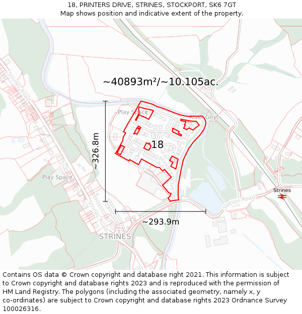18, PRINTERS DRIVE, STRINES, STOCKPORT, SK6 7GT: Plot and title map