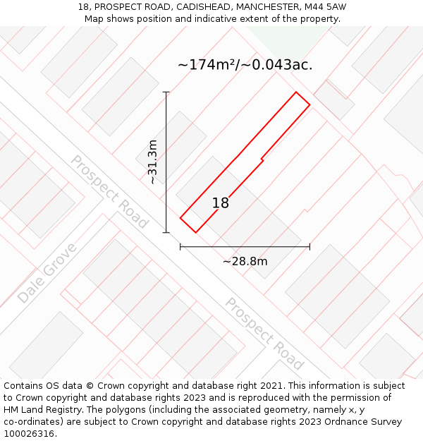 18, PROSPECT ROAD, CADISHEAD, MANCHESTER, M44 5AW: Plot and title map