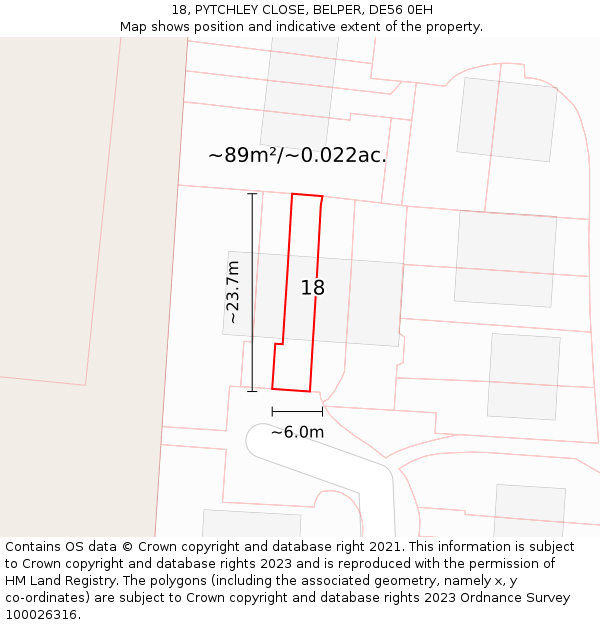 18, PYTCHLEY CLOSE, BELPER, DE56 0EH: Plot and title map