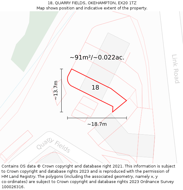 18, QUARRY FIELDS, OKEHAMPTON, EX20 1TZ: Plot and title map