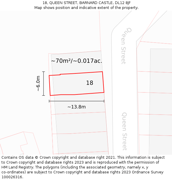 18, QUEEN STREET, BARNARD CASTLE, DL12 8JF: Plot and title map