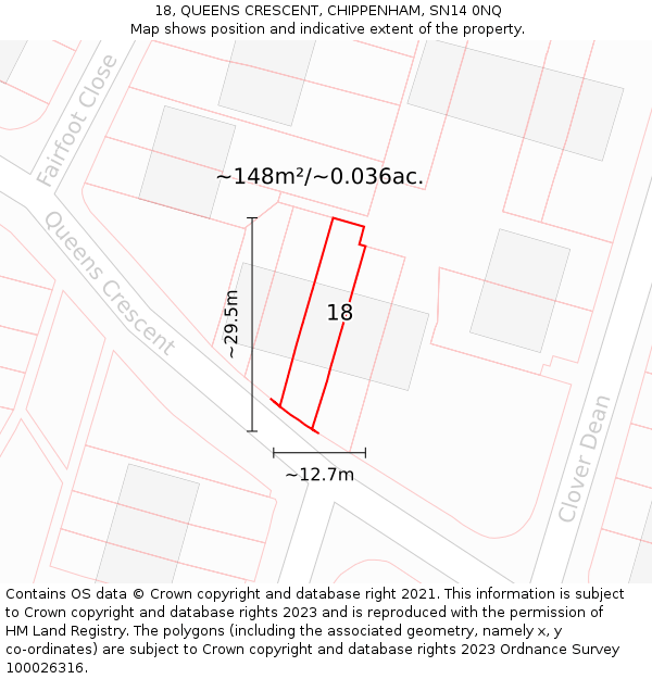 18, QUEENS CRESCENT, CHIPPENHAM, SN14 0NQ: Plot and title map