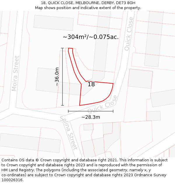 18, QUICK CLOSE, MELBOURNE, DERBY, DE73 8GH: Plot and title map