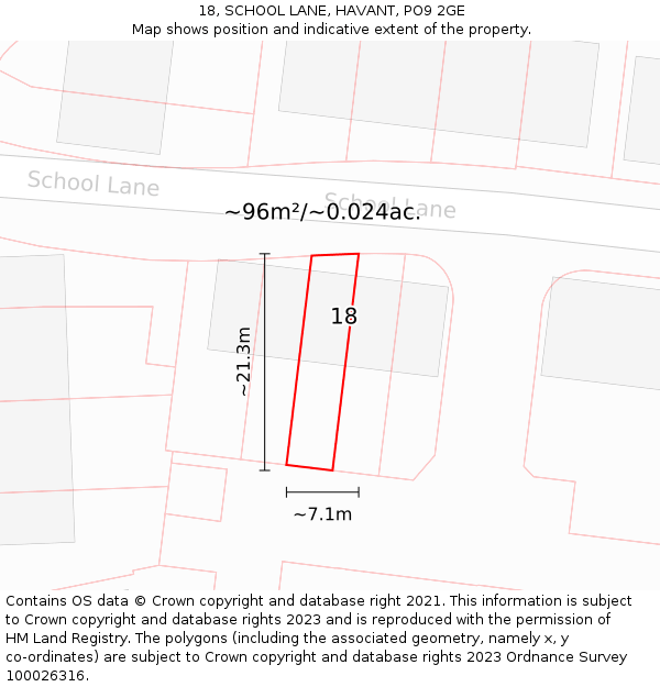 18, SCHOOL LANE, HAVANT, PO9 2GE: Plot and title map