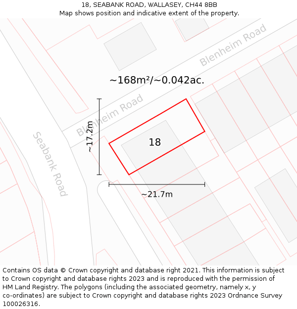 18, SEABANK ROAD, WALLASEY, CH44 8BB: Plot and title map
