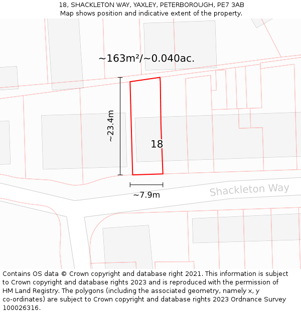18, SHACKLETON WAY, YAXLEY, PETERBOROUGH, PE7 3AB: Plot and title map
